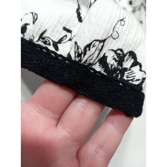 R.Q.T Floral Maxi Skirt Medium White Black Toile Flowy Black Trim Elastic Waist - Picture 2 of 7